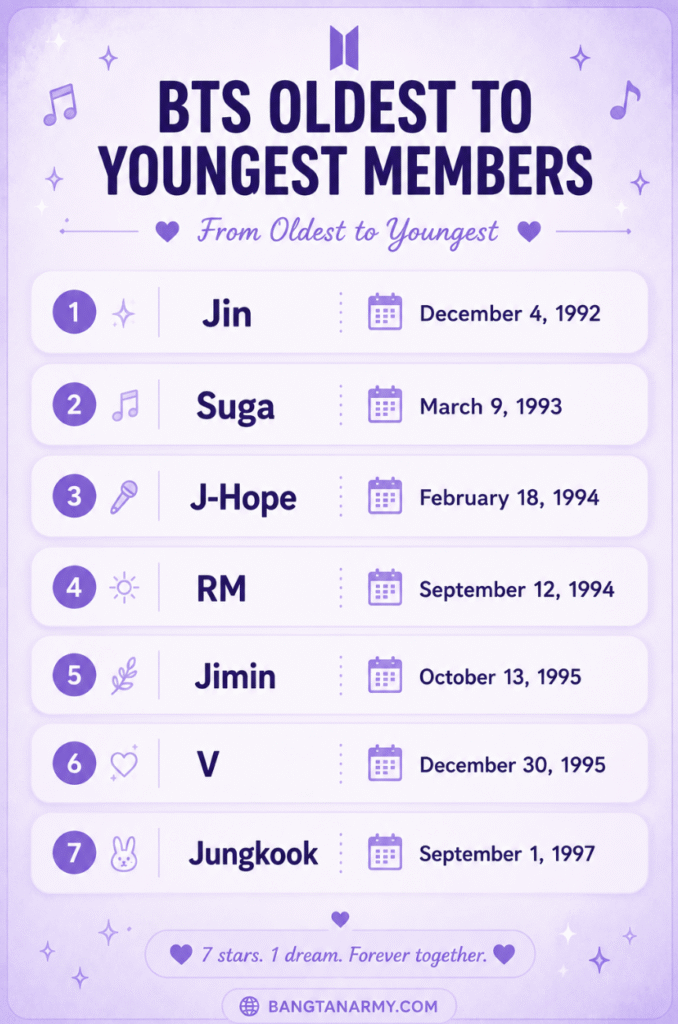 BTS oldest to youngest members BTS oldest to youngest members